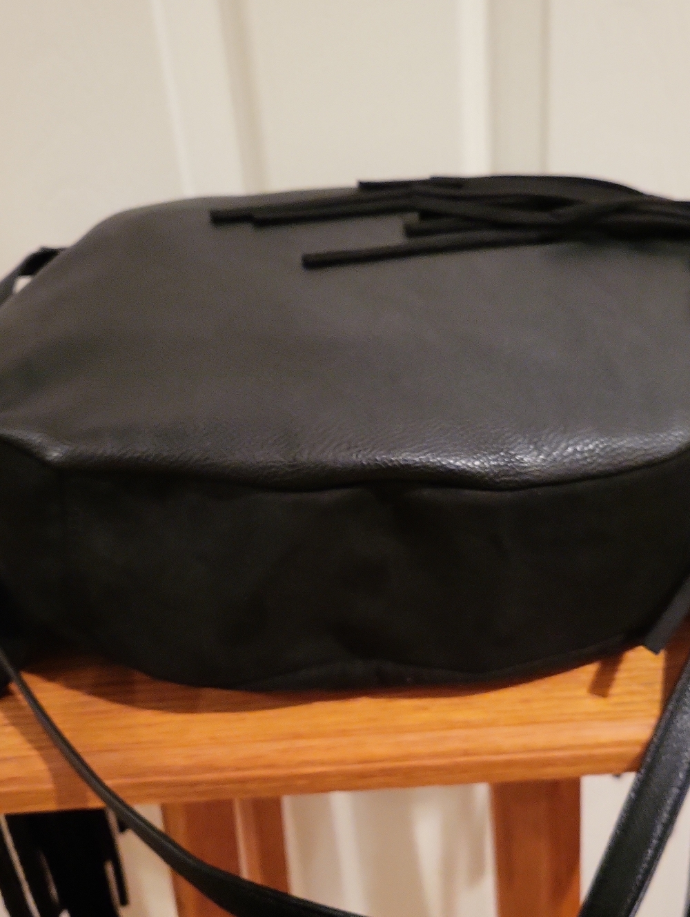 Nine West Black Suede Fringe Hobo Bag NWOT Boho Crossbody Purse - Picture 5 of 7